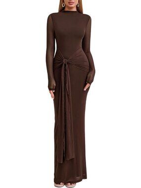 Chic Long Sleeve Bodycon Maxi Dress - Perfect for Fall Weddings & Events